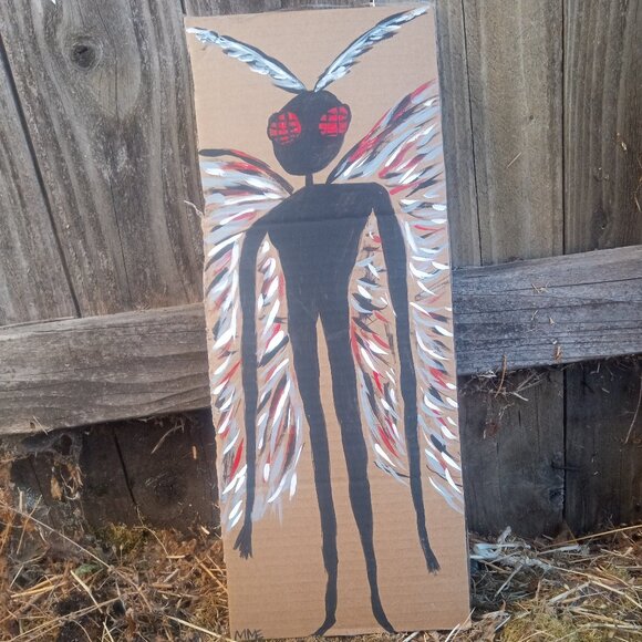 Mothman Painting On Cardboard - Picture 3 of 11